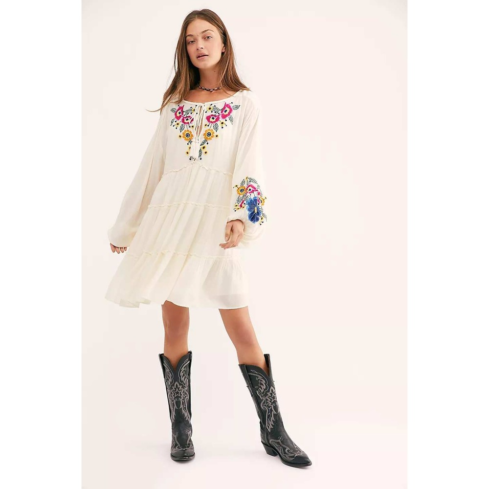 Free People Spell on You Embroidered  Midi Dress with Multicolor Floral Detail